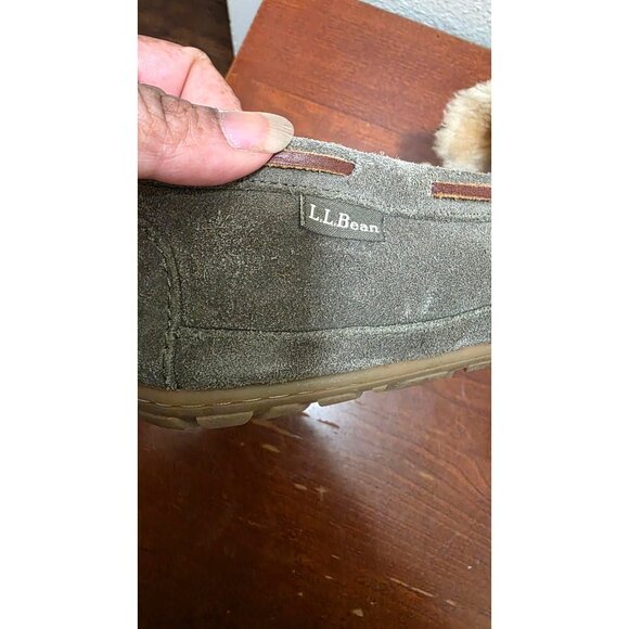 L.L. Bean Men's Suede Moccasin Slippers Faux Shearling Lining Size 13 Gray - Picture 6 of 8